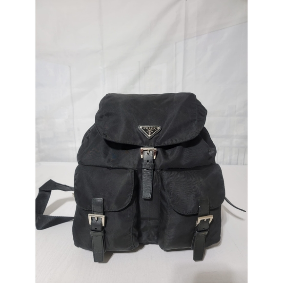 Prada Tessuto Double Pocket Backpack Black - Picture 1 of 16